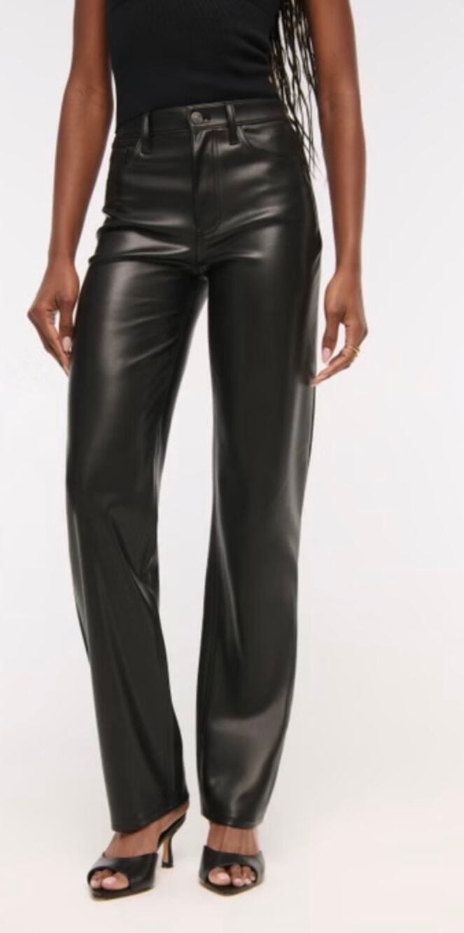 Abercrombie & Fitch New 90's Relaxed High Rise Vegan Leather Pants Black 31 Long